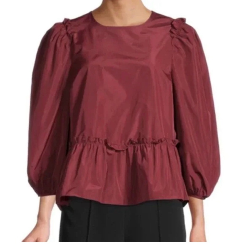 Cinq à Sept Jackie 3/4 Length Puff Sleeve Blouse in Sangria Red Size Medium
